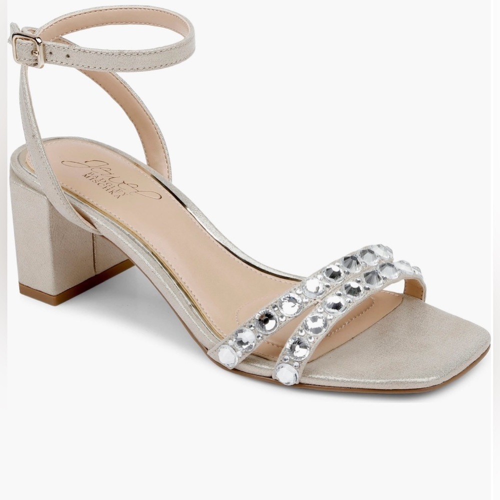 Jewel Badgley
Mischka
Honor Ankle Strap Block Heel Sandals champagne gold